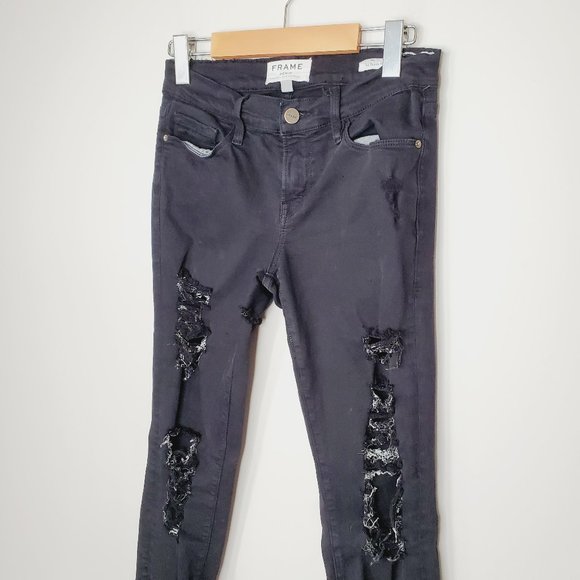 🇺🇸 FRAME DENIM Black Distressed Skinny Jeans - Picture 5 of 11